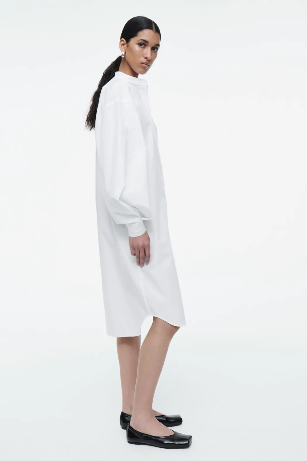 Clearance COS GRANDAD-COLLAR MIDI SHIRT DRESS WHITE