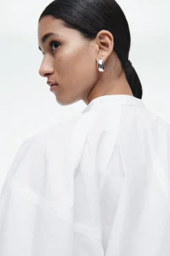 Clearance COS GRANDAD-COLLAR MIDI SHIRT DRESS WHITE