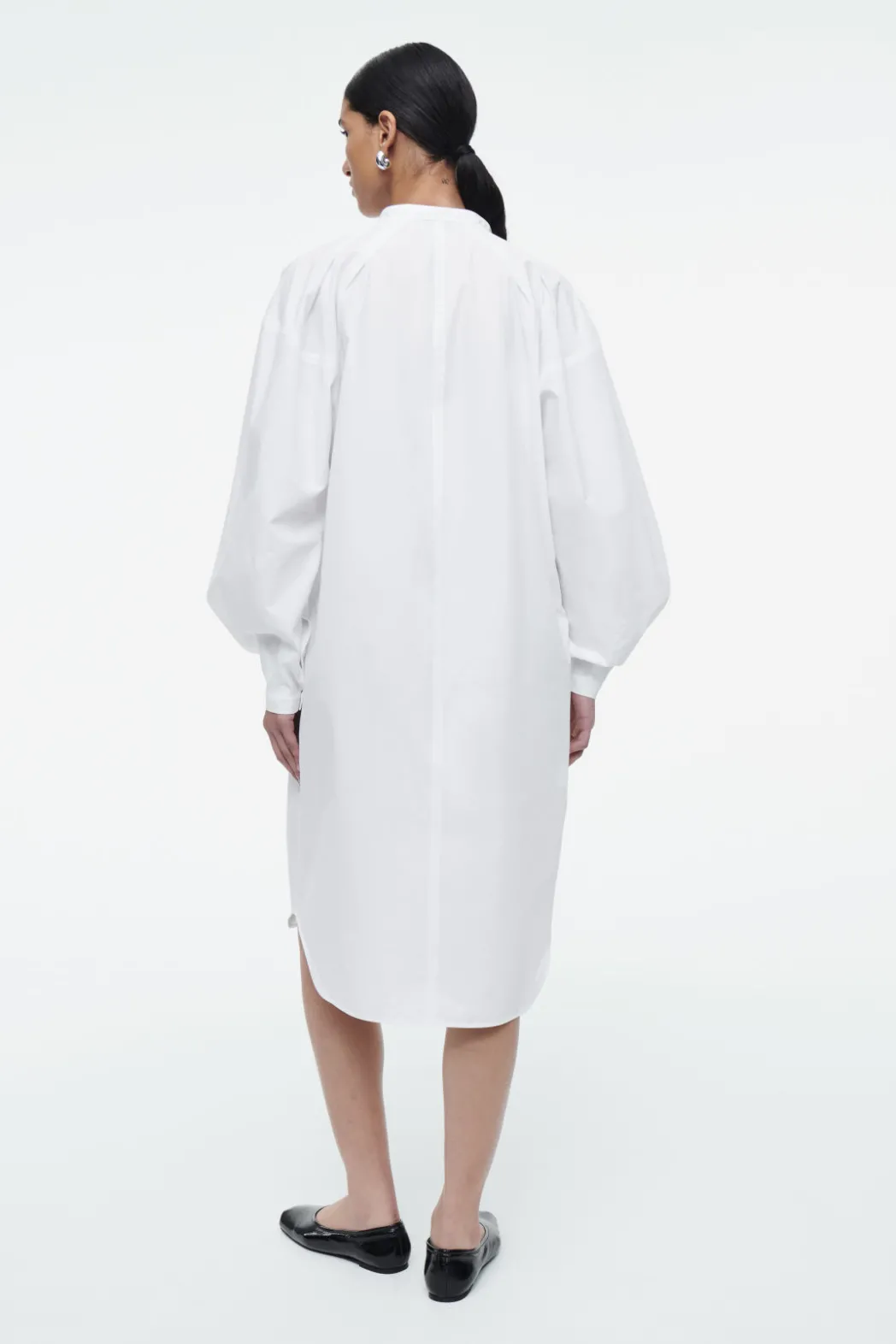 Clearance COS GRANDAD-COLLAR MIDI SHIRT DRESS WHITE