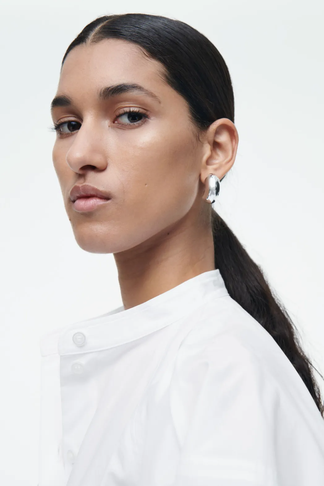 Clearance COS GRANDAD-COLLAR MIDI SHIRT DRESS WHITE