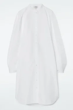 Clearance COS GRANDAD-COLLAR MIDI SHIRT DRESS WHITE