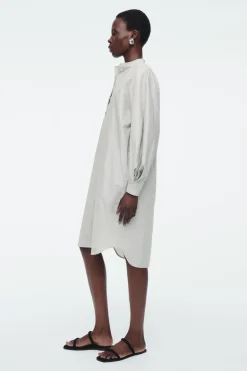 Sale COS GRANDAD-COLLAR MIDI SHIRT DRESS BEIGE / STRIPED