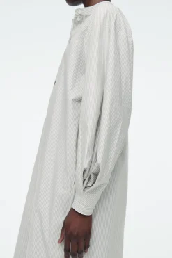 Sale COS GRANDAD-COLLAR MIDI SHIRT DRESS BEIGE / STRIPED