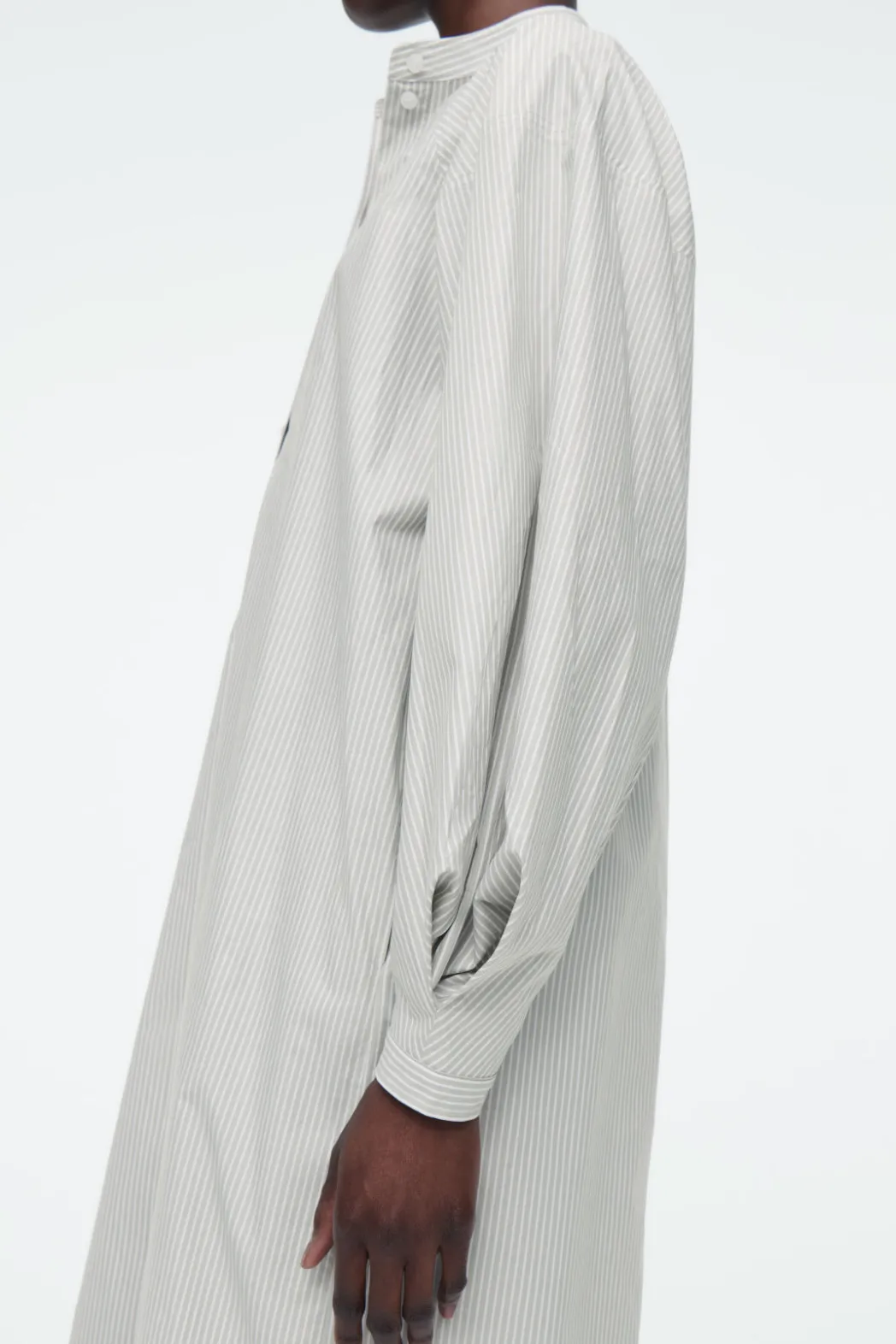 Sale COS GRANDAD-COLLAR MIDI SHIRT DRESS BEIGE / STRIPED