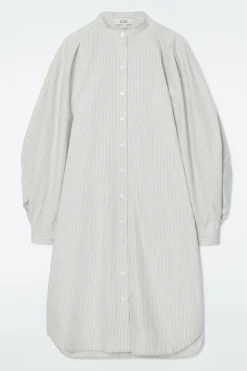 Sale COS GRANDAD-COLLAR MIDI SHIRT DRESS BEIGE / STRIPED