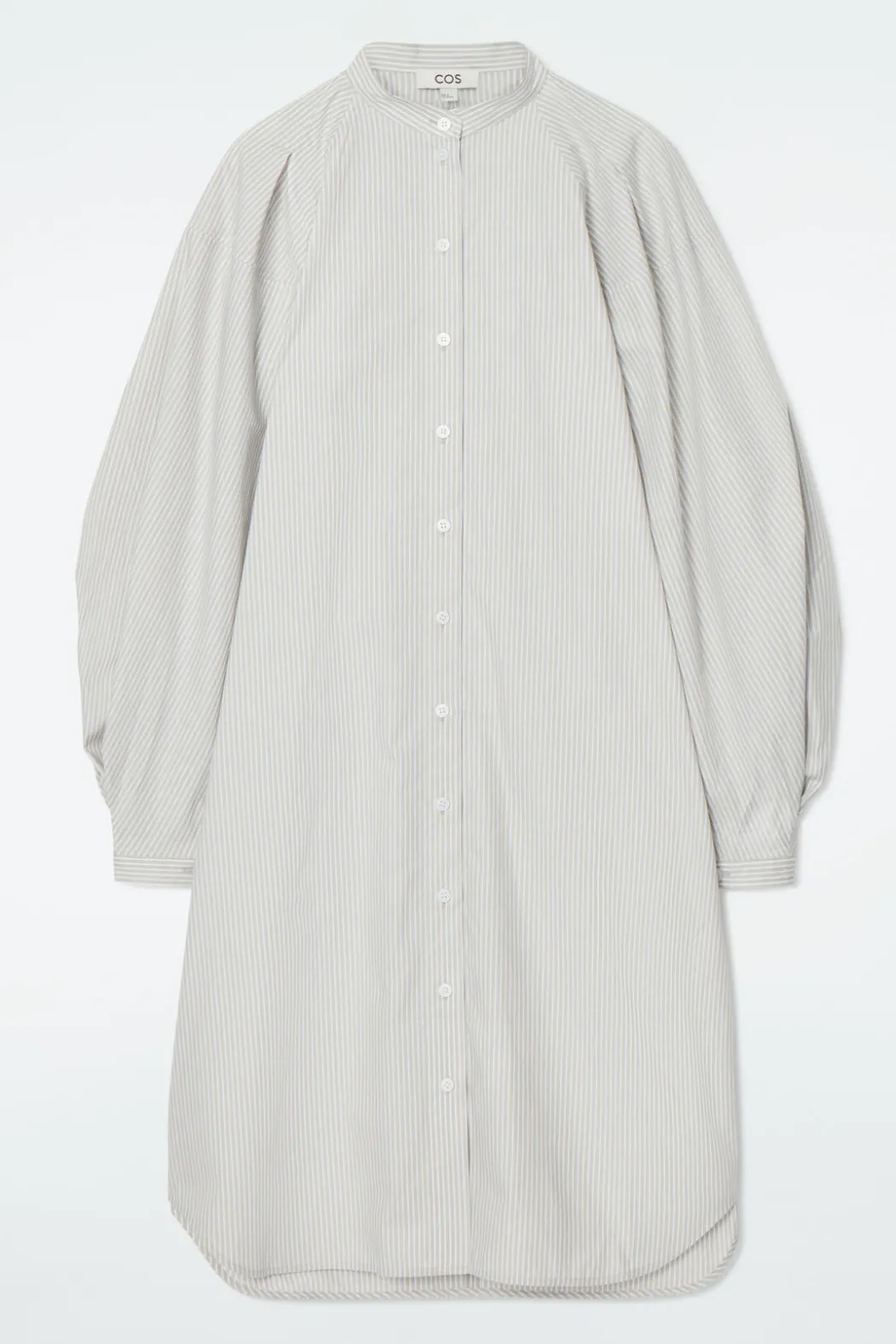 Sale COS GRANDAD-COLLAR MIDI SHIRT DRESS BEIGE / STRIPED