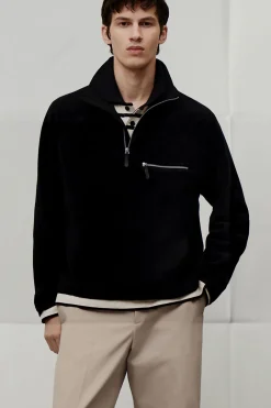 Best COS HALF-ZIP SHERPA FLEECE SWEATER BLACK