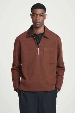 COS HALF-ZIP WOOL-BLEND SWEATER RUST