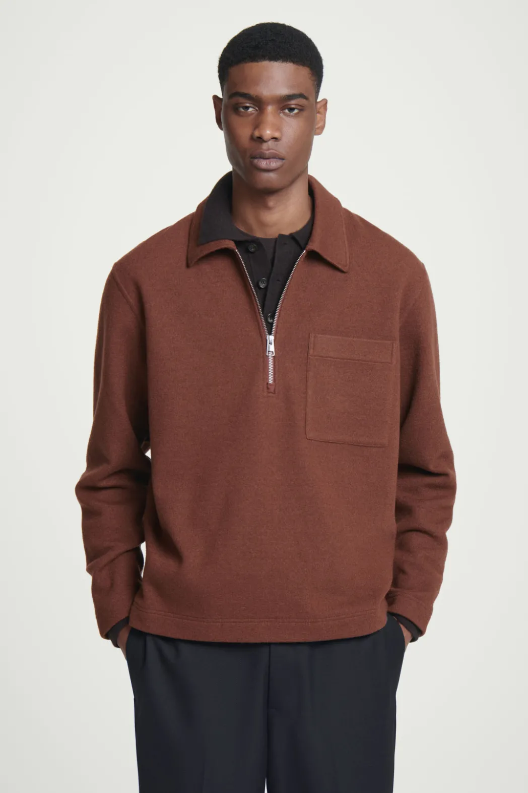 COS HALF-ZIP WOOL-BLEND SWEATER RUST