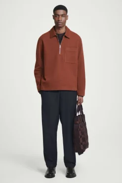COS HALF-ZIP WOOL-BLEND SWEATER RUST