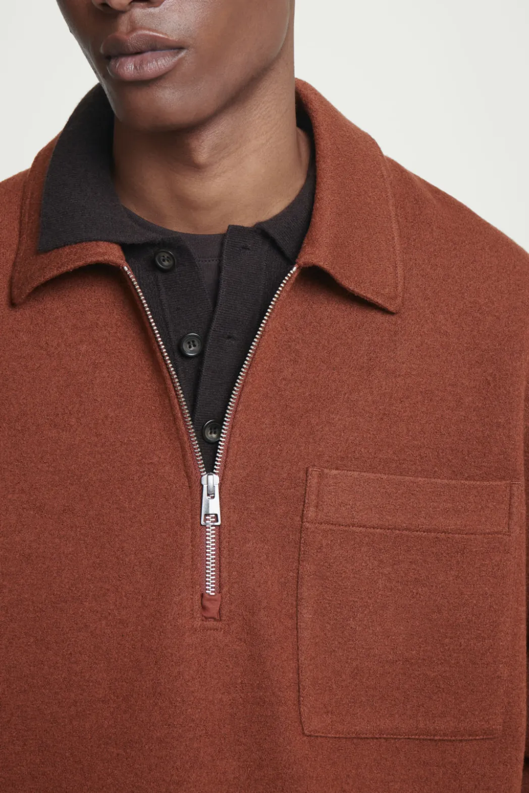 COS HALF-ZIP WOOL-BLEND SWEATER RUST