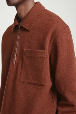COS HALF-ZIP WOOL-BLEND SWEATER RUST