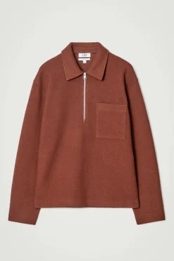 COS HALF-ZIP WOOL-BLEND SWEATER RUST