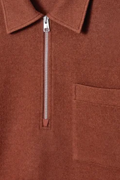 COS HALF-ZIP WOOL-BLEND SWEATER RUST
