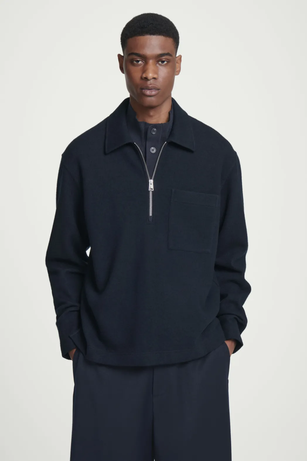 Clearance COS HALF-ZIP WOOL-BLEND SWEATER NAVY