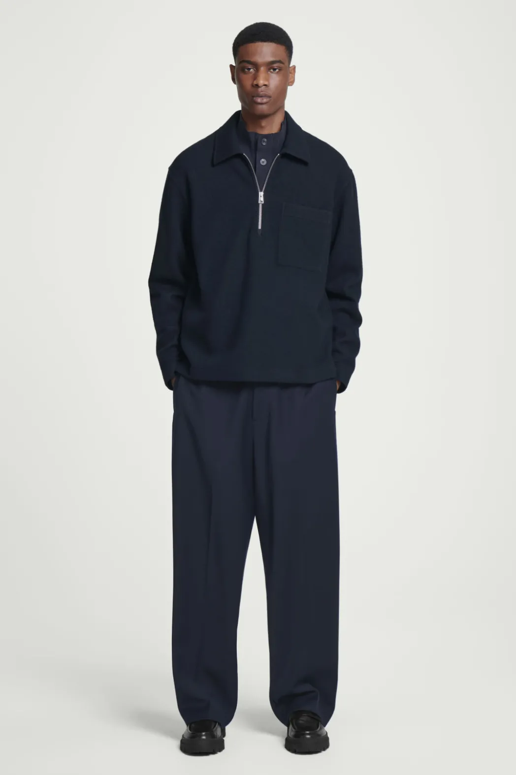 Clearance COS HALF-ZIP WOOL-BLEND SWEATER NAVY