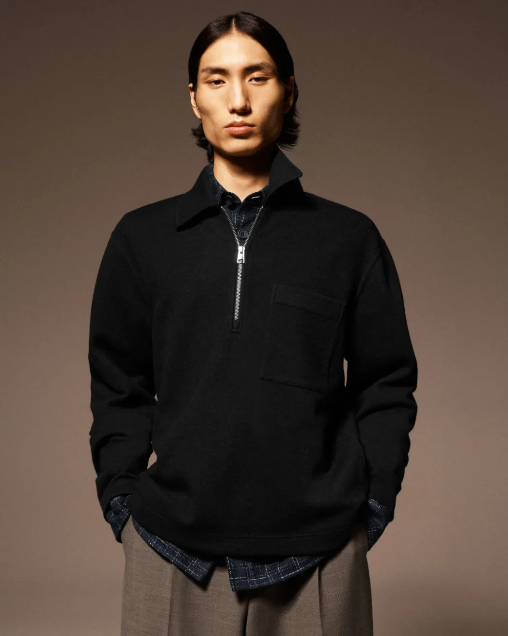 Clearance COS HALF-ZIP WOOL-BLEND SWEATER NAVY