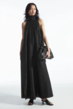 New COS HALTERNECK A-LINE MAXI DRESS BLACK