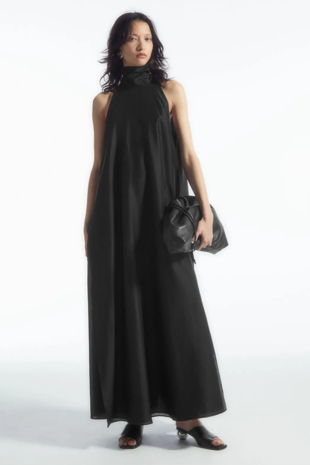 New COS HALTERNECK A-LINE MAXI DRESS BLACK
