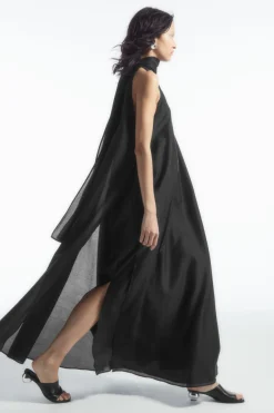 New COS HALTERNECK A-LINE MAXI DRESS BLACK