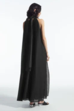 New COS HALTERNECK A-LINE MAXI DRESS BLACK