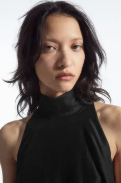 New COS HALTERNECK A-LINE MAXI DRESS BLACK