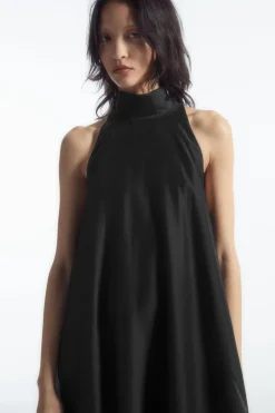 New COS HALTERNECK A-LINE MAXI DRESS BLACK