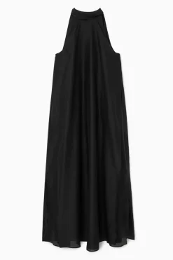 New COS HALTERNECK A-LINE MAXI DRESS BLACK