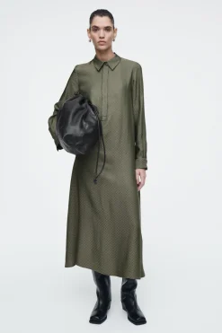 Outlet COS HERRINGBONE MAXI SHIRT DRESS KHAKI / HERRINGBONE