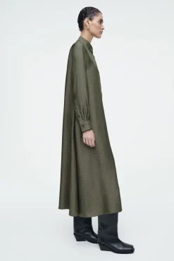 Outlet COS HERRINGBONE MAXI SHIRT DRESS KHAKI / HERRINGBONE