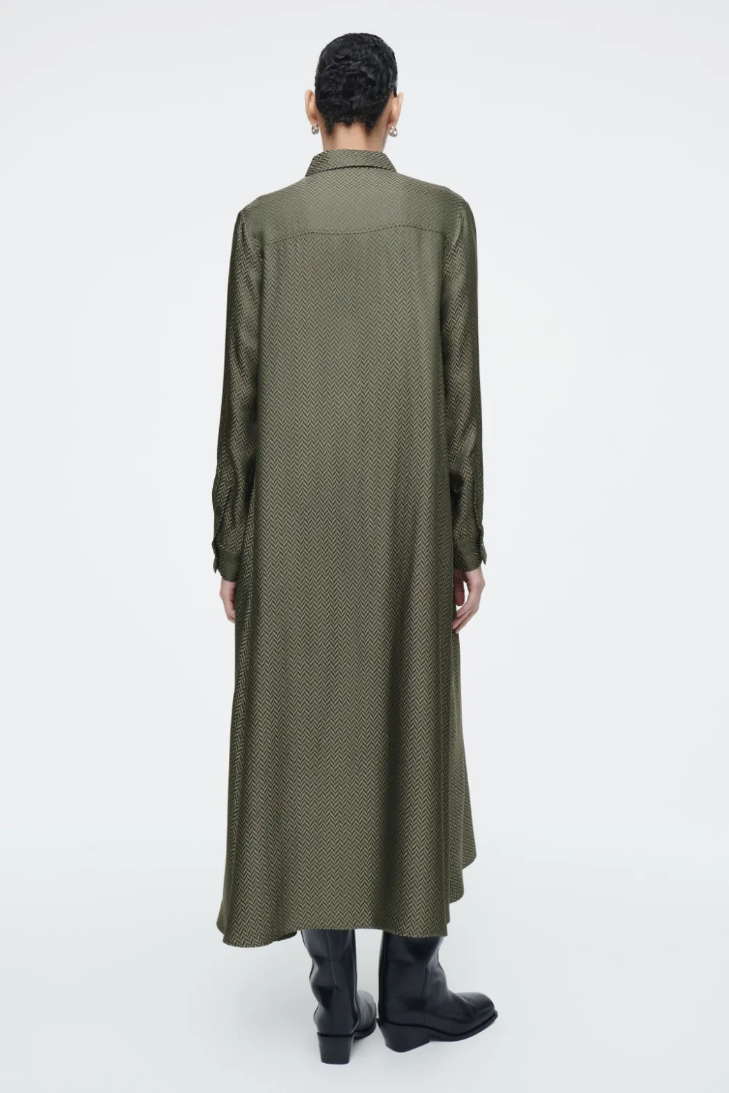 Outlet COS HERRINGBONE MAXI SHIRT DRESS KHAKI / HERRINGBONE