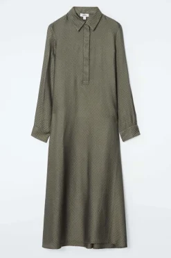 Outlet COS HERRINGBONE MAXI SHIRT DRESS KHAKI / HERRINGBONE