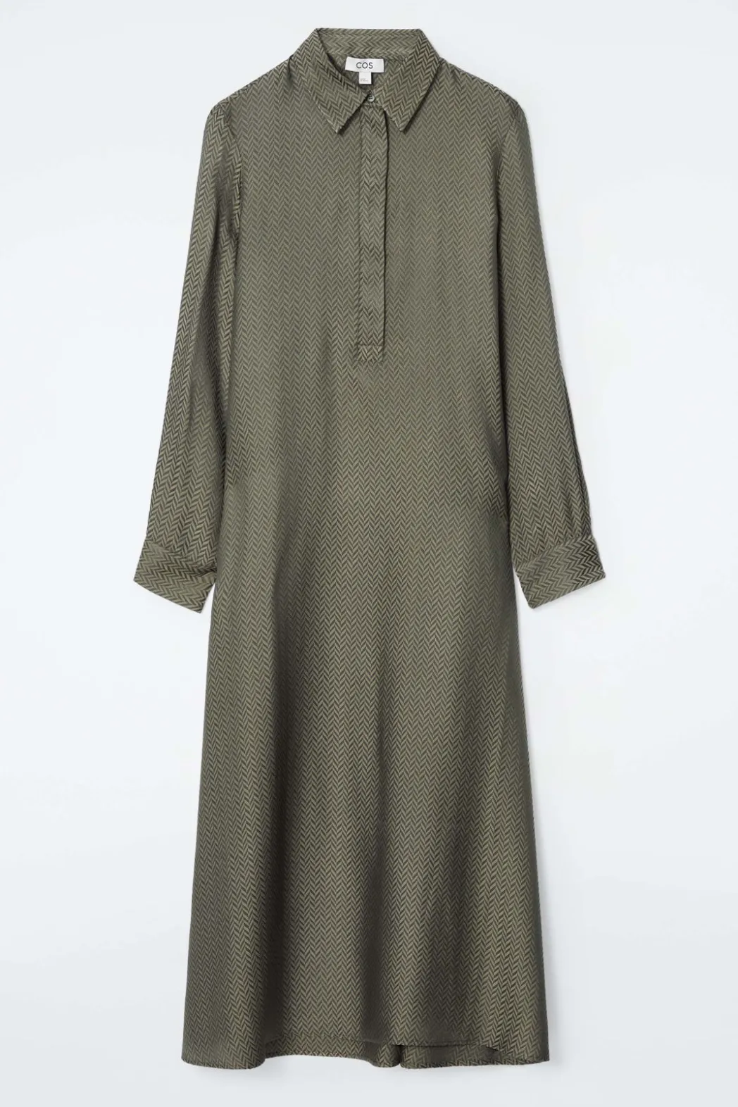 Outlet COS HERRINGBONE MAXI SHIRT DRESS KHAKI / HERRINGBONE