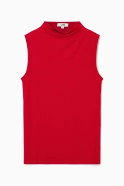 COS HIGH-NECK SLEEVELESS TANK TOP CRIMSON RED