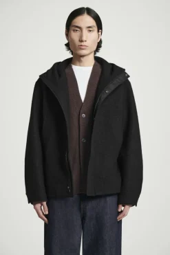 Discount COS HOODED BOILED WOOL PARKA JACKET BLACK