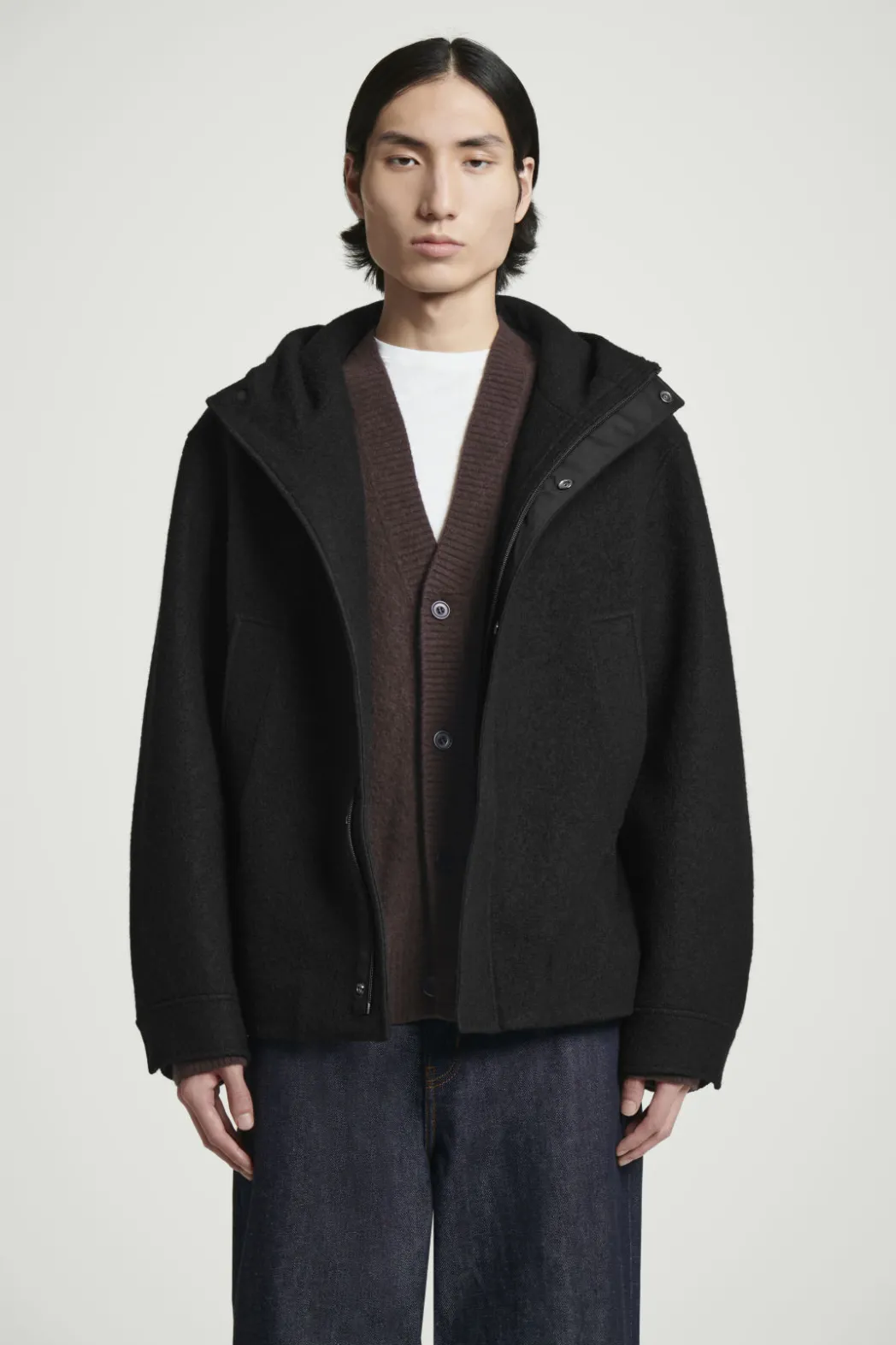 Discount COS HOODED BOILED WOOL PARKA JACKET BLACK