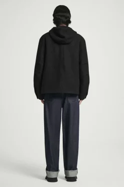 Discount COS HOODED BOILED WOOL PARKA JACKET BLACK