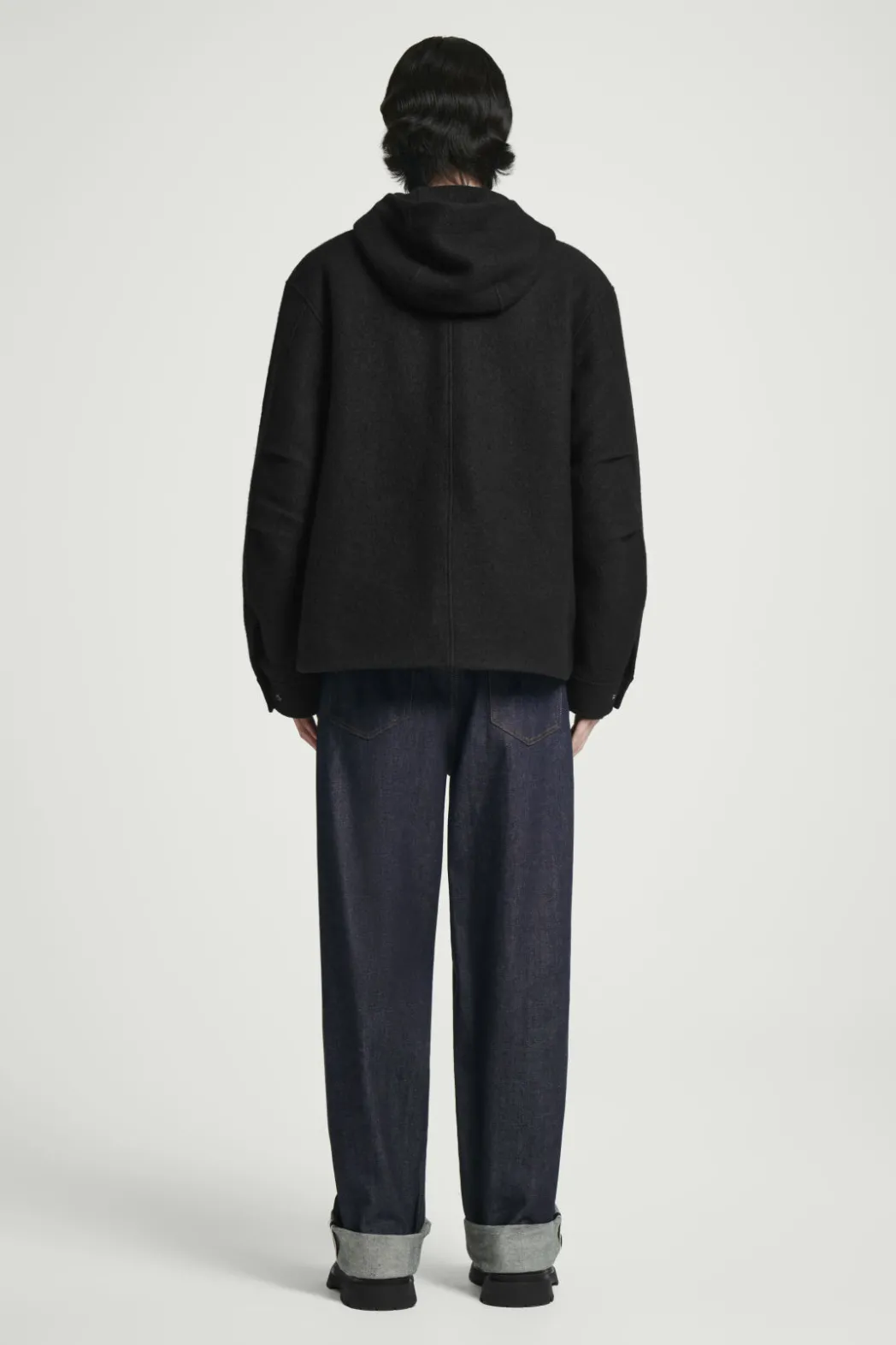 Discount COS HOODED BOILED WOOL PARKA JACKET BLACK