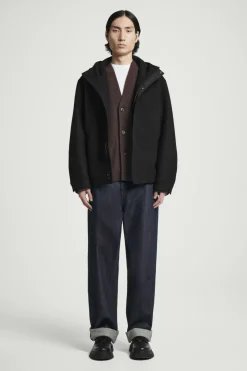 Discount COS HOODED BOILED WOOL PARKA JACKET BLACK