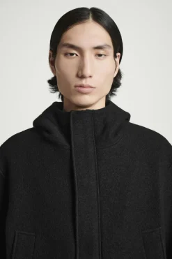 Discount COS HOODED BOILED WOOL PARKA JACKET BLACK