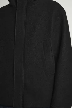 Discount COS HOODED BOILED WOOL PARKA JACKET BLACK