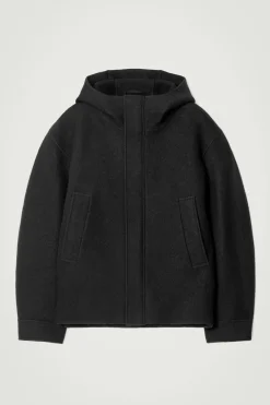 Discount COS HOODED BOILED WOOL PARKA JACKET BLACK