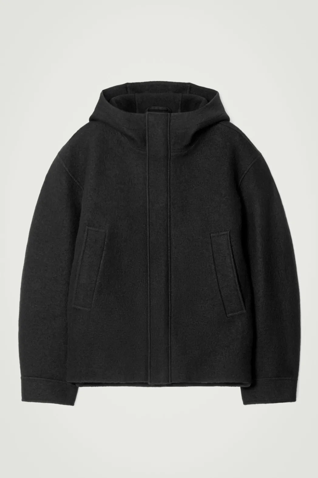 Discount COS HOODED BOILED WOOL PARKA JACKET BLACK
