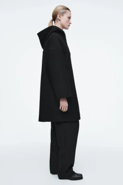Outlet COS HOODED BOILED-WOOL COAT BLACK