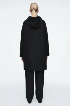 Outlet COS HOODED BOILED-WOOL COAT BLACK