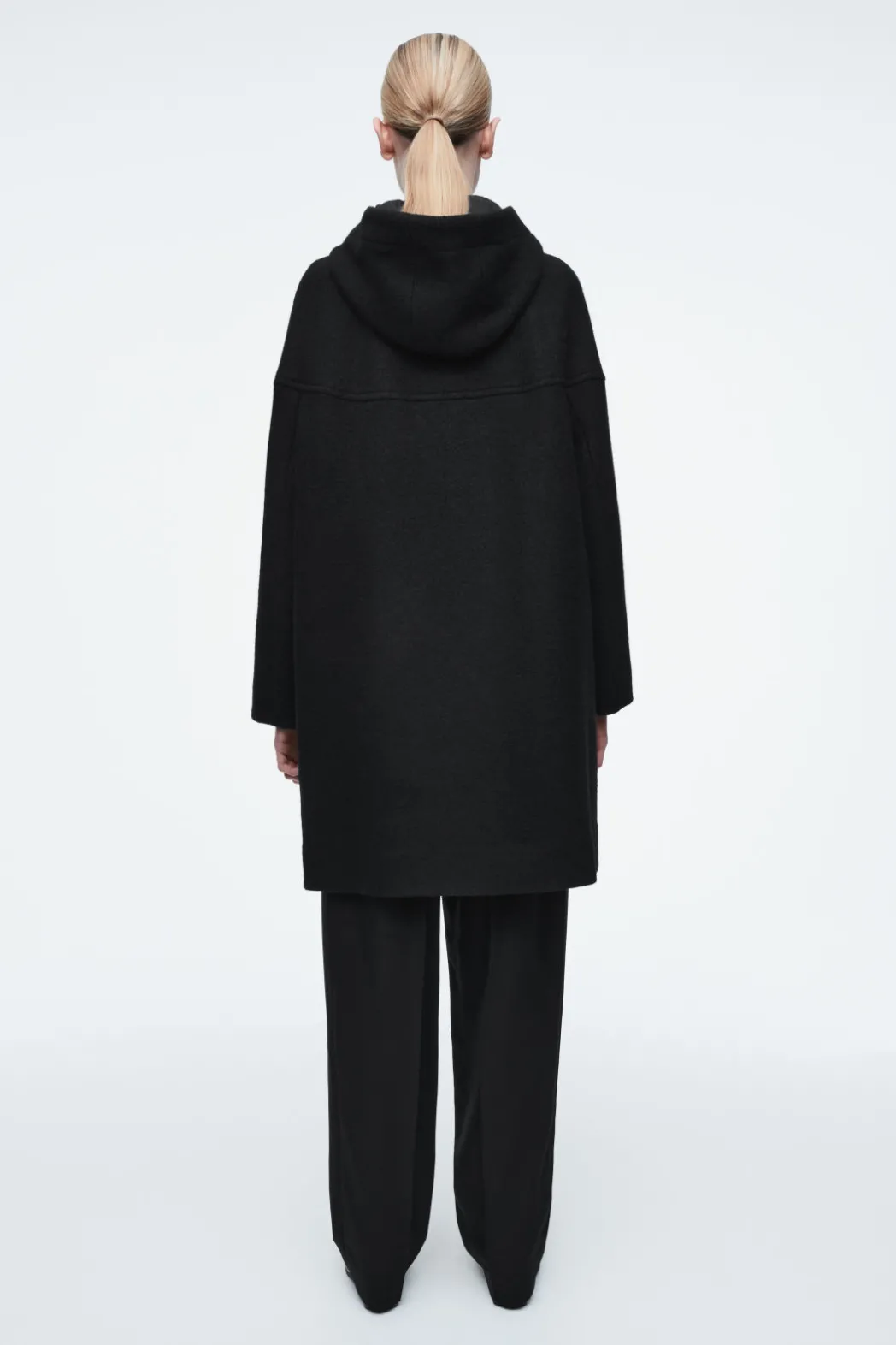Outlet COS HOODED BOILED-WOOL COAT BLACK