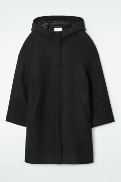 Outlet COS HOODED BOILED-WOOL COAT BLACK