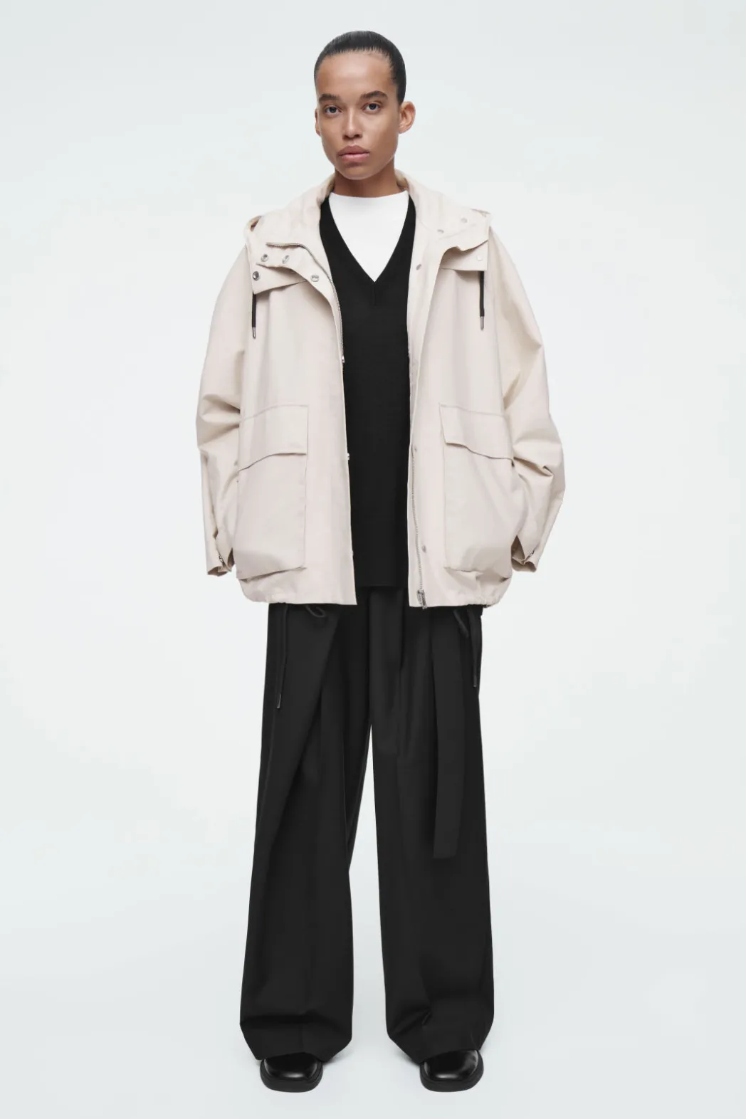 Sale COS HOODED COTTON UTILITY JACKET LIGHT BEIGE