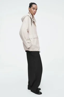 Sale COS HOODED COTTON UTILITY JACKET LIGHT BEIGE
