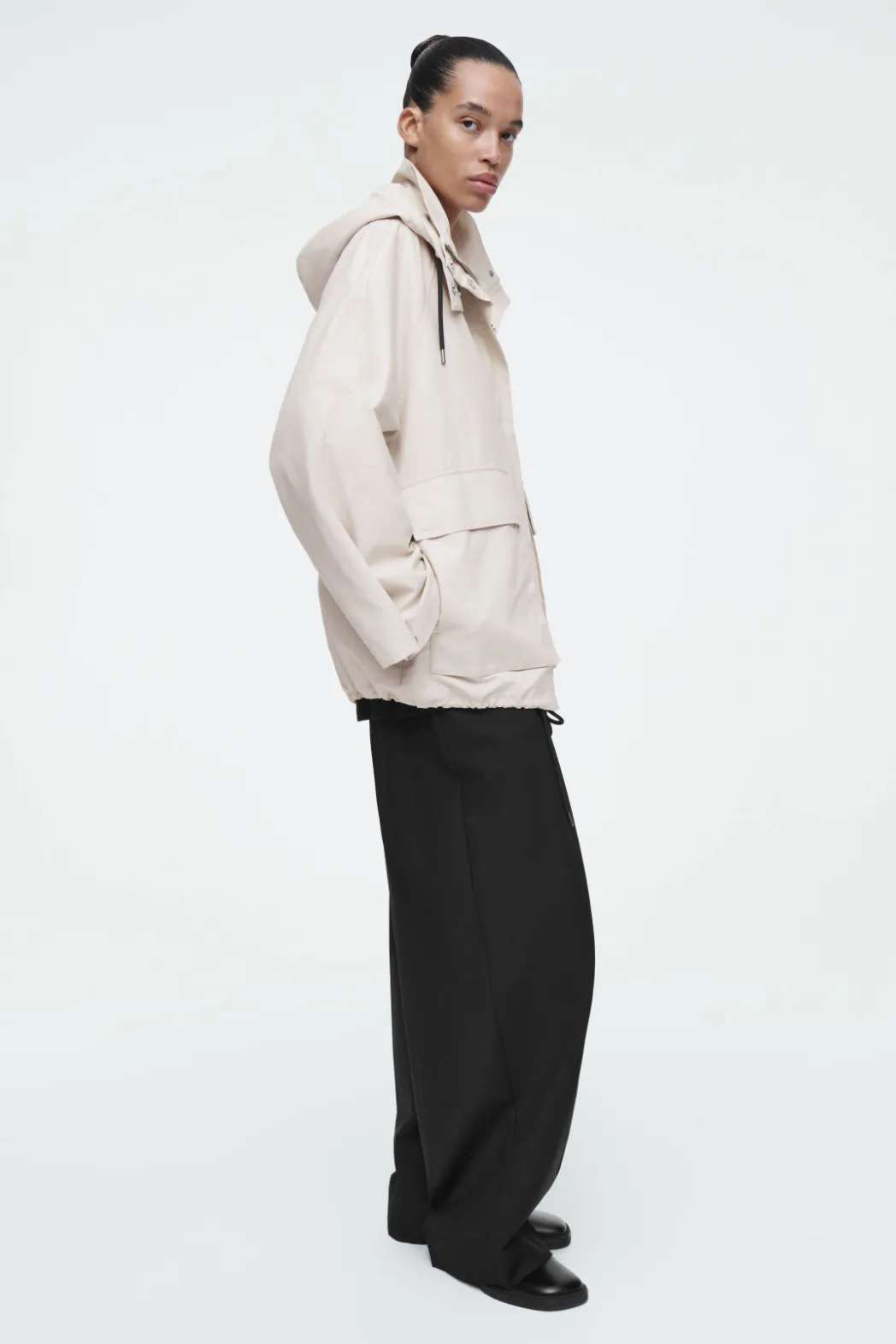 Sale COS HOODED COTTON UTILITY JACKET LIGHT BEIGE